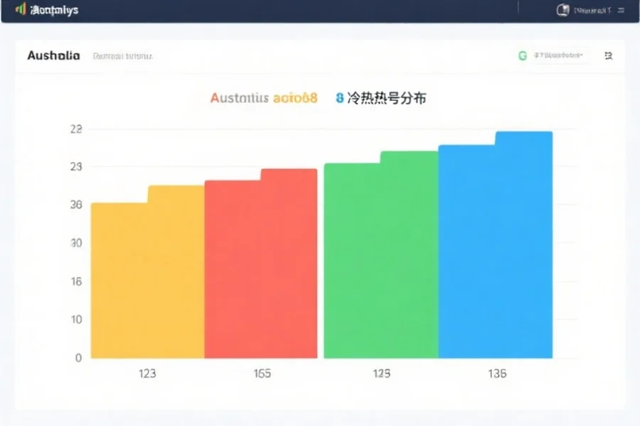一张展示澳洲幸运8冷热号分布的彩色直方图，左右分明，数字标注清晰，背景为简洁的分析界面
