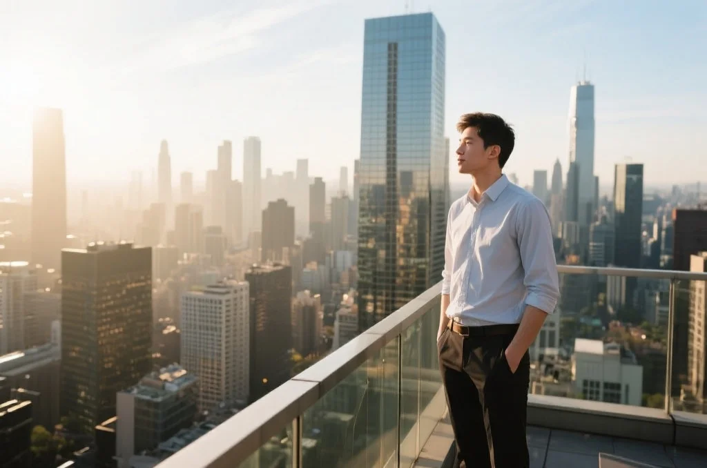 年轻人自信地展望未来