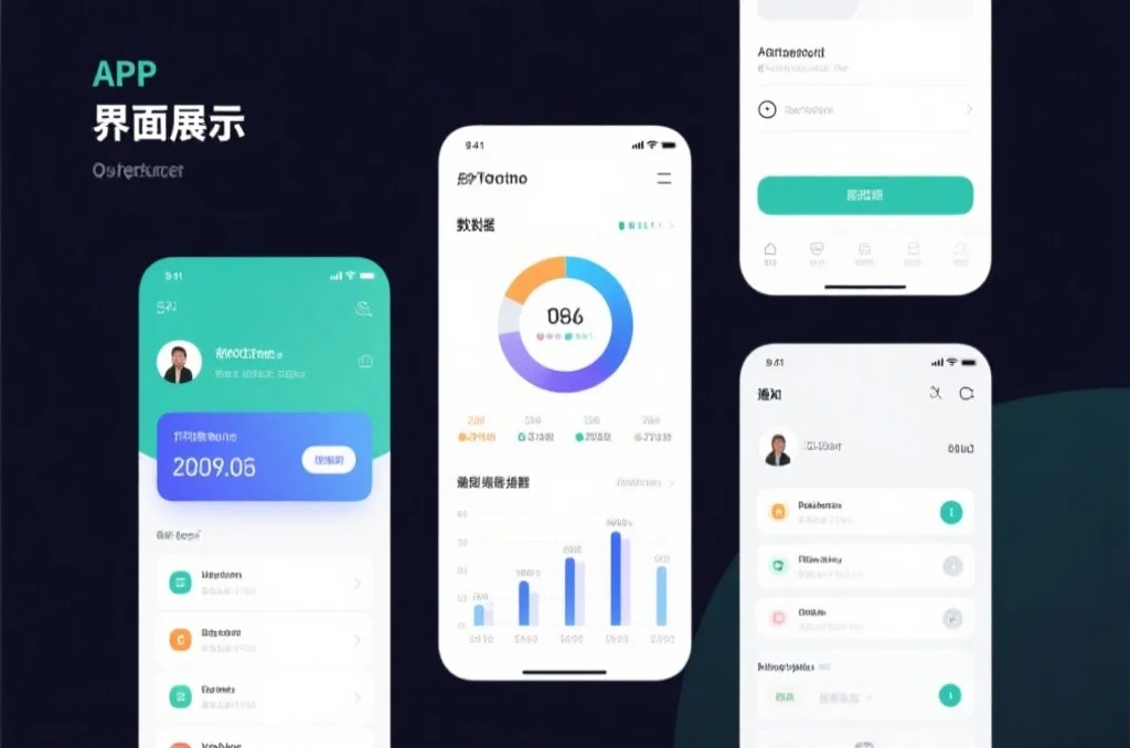 APP主界面展示，包括数据统计、通知提醒和简洁设计风格